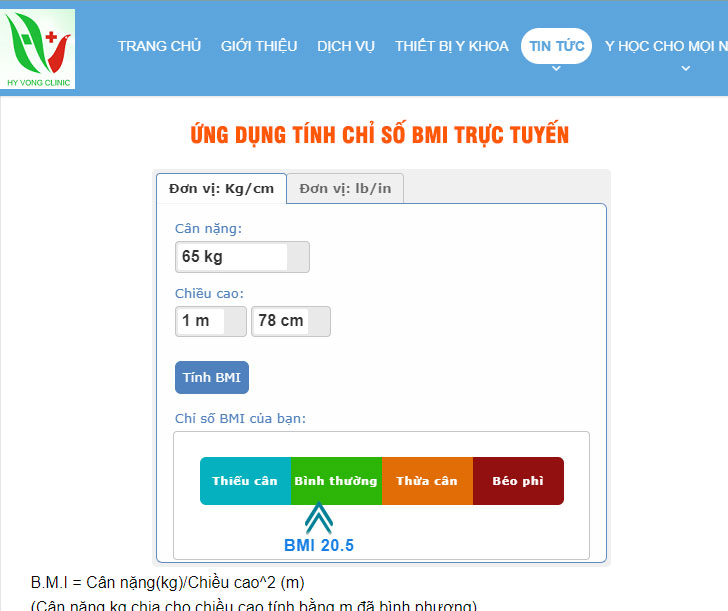 Công thức tính chỉ số BMI Online