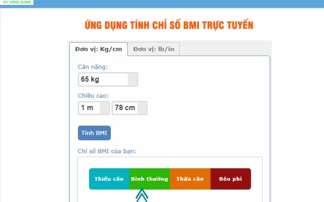Công thức tính chỉ số BMI Online