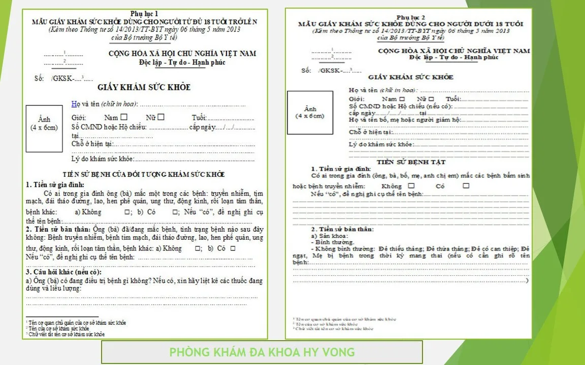 Khám sức khỏe đi làm theo thông tư 14/2013/tt-byt tại phòng khám đa khoa Hy Vọng
