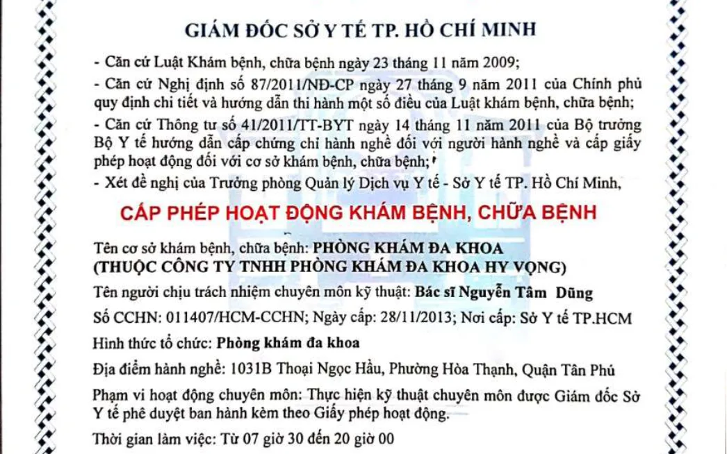 Giấy phép hoạt động khám chữa bệnh
